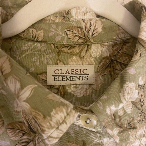 Vintage Classic Elements Olive Green Floral Button-Down Shirt Size M-L - Picture 3 of 6